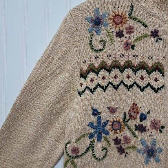VTG Alfred Dunner Full Zip Sweater Womens PL Beige Knit Cardigan Embroidered 90s - Picture 5 of 15